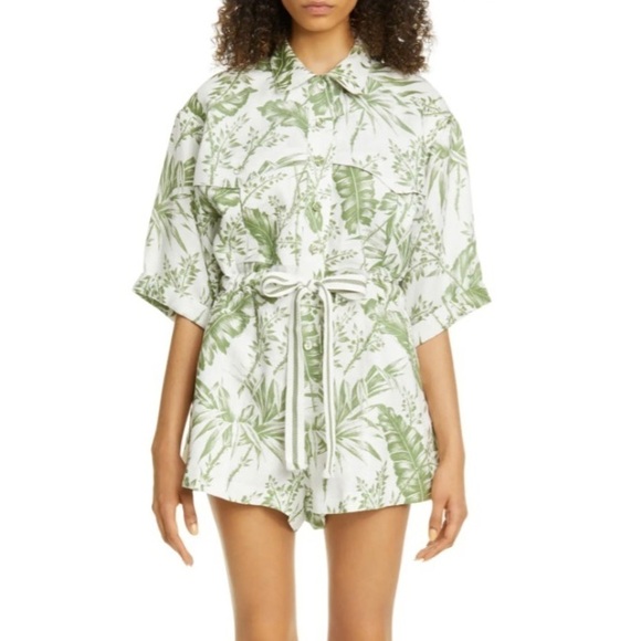 ZIMMERMANN Palm Leaf Print Linen Romper - Picture 2 of 13